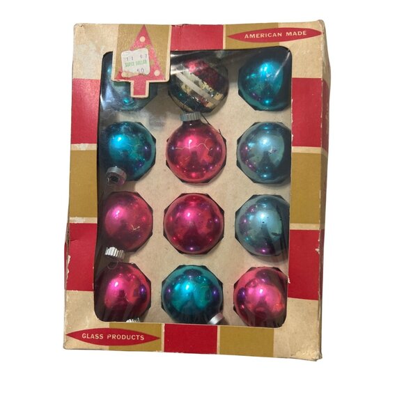Vintage Coby Christmas Ornaments Set Of 12 Glass Red & Blue American Made READ - Picture 1 of 5